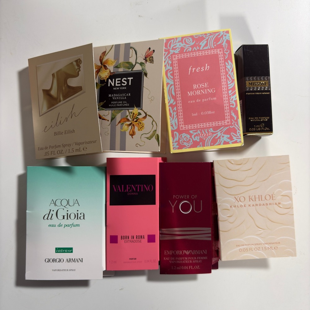 Lot of 8 Luxury Fragrance Sample Valentino NEST Armani Ellish Mission XO Khloe